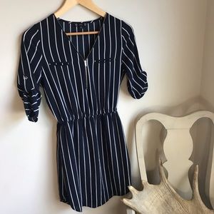 Iris Dress - Navy Blue and White Stripes